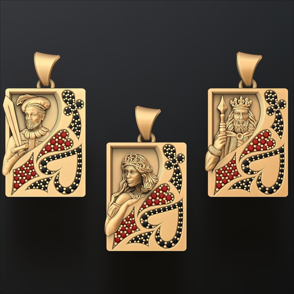 Playing Cards King Queen Jack Pendants Pack 3D print models