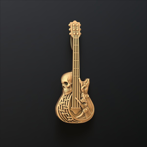 Skull Rock N Roll Guitar Pendant 3D print model