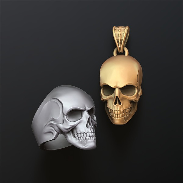 Skull pendant ring version 2 set 3D print models