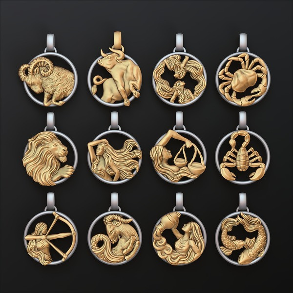 Zodiac Horoscope Pendants Set Pack 3D print model