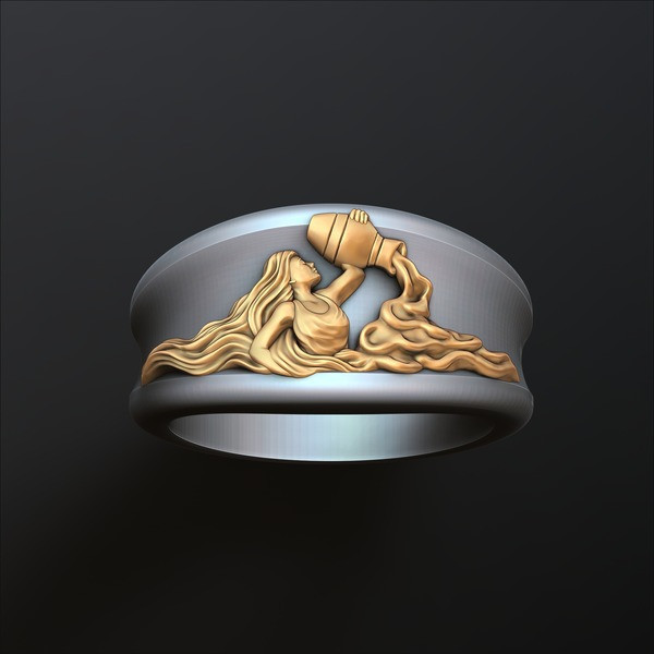 Zodiac Horoscope Aquarius Ring 3D print model