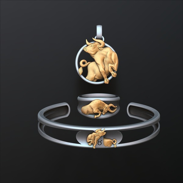 Zodiac Horoscope Taurus ring pendant bracelet collection 3D print model