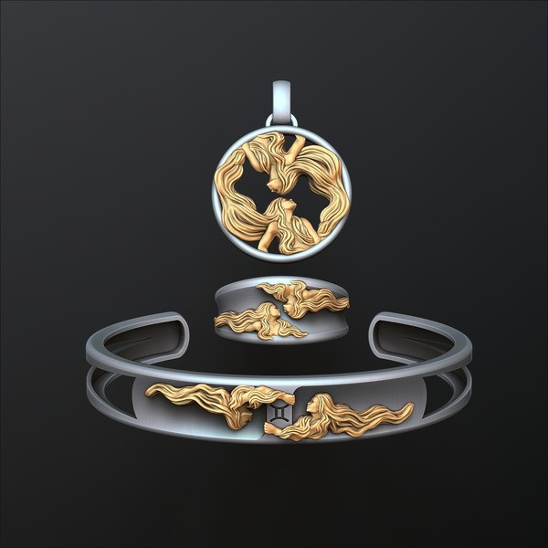 Zodiac Horoscope Gemini ring pendant bracelet collection