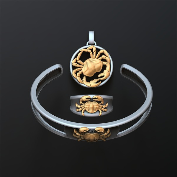 Zodiac Horoscope Cancer ring pendant bracelet collection 3D print model