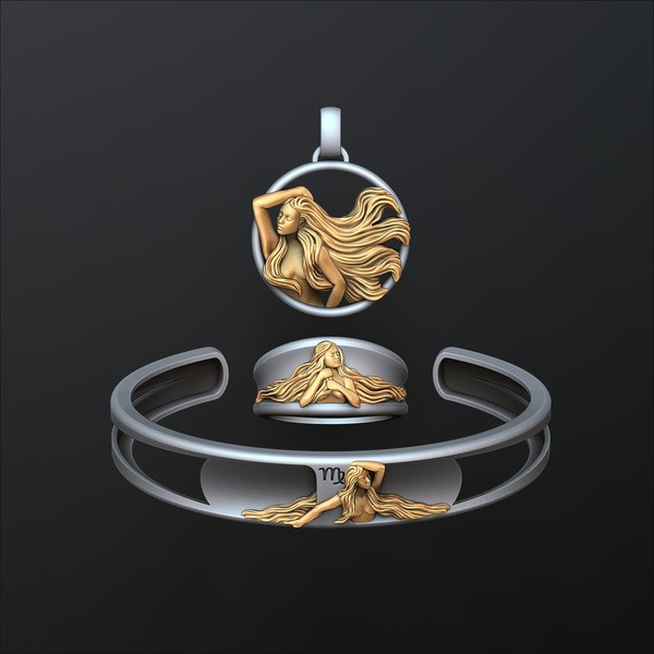Zodiac Horoscope Virgo ring pendant bracelet collection 3D print model