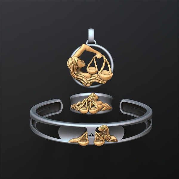 Zodiac Horoscope Libra ring pendant bracelet collection 3D print model