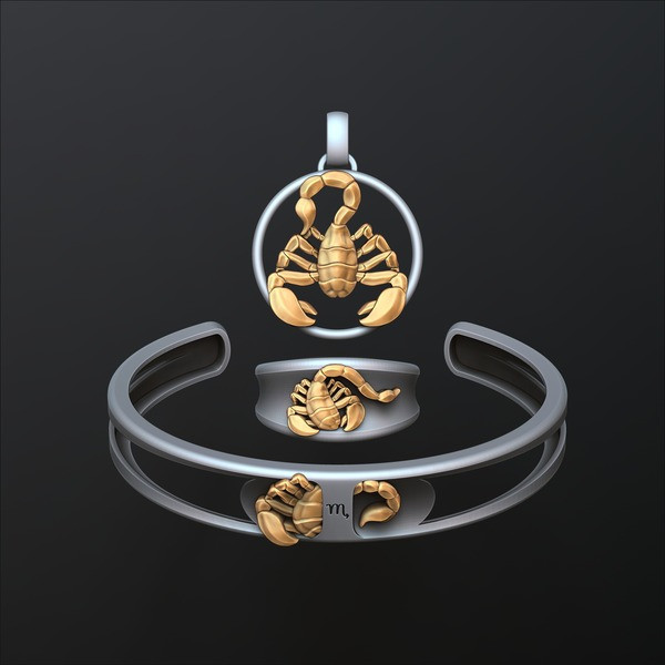 Zodiac Horoscope Scorpion ring pendant bracelet collection 3D print model