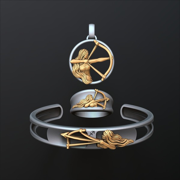 Zodiac Horoscope Sagittarius ring pendant bracelet collection 3D print model