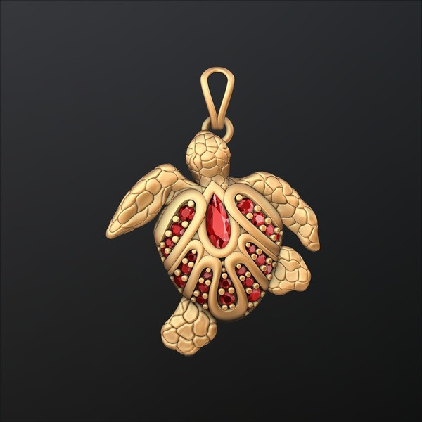 Turtle Pendant With Gems 3D print model