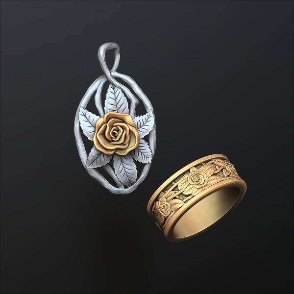 Rose Ring Pendant Set 3D print model