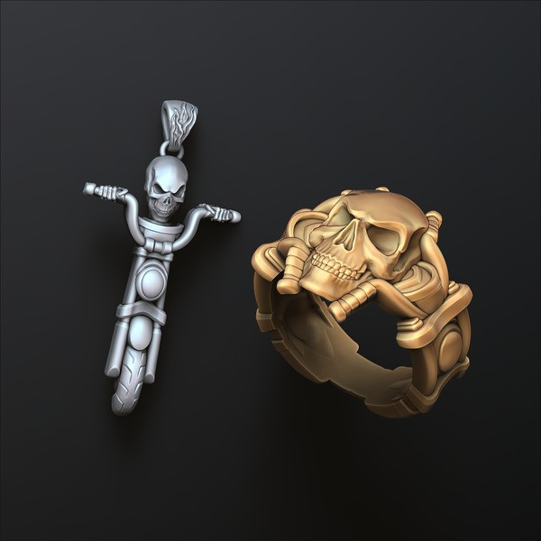 Skull biker pendant ring collection 3D print models