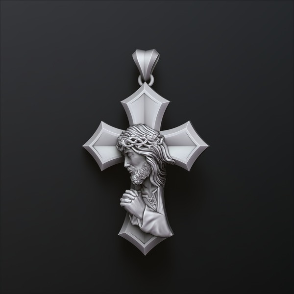 Praying Jesus Cross Pendant 3D print model