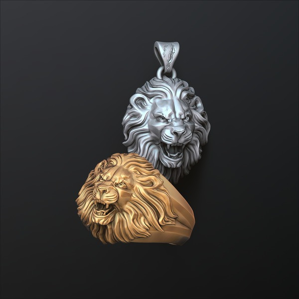 Lion Pendant Ring Collection Set 3D print models