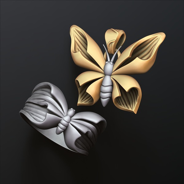 Butterfly Ring Pendant Set 3D print models