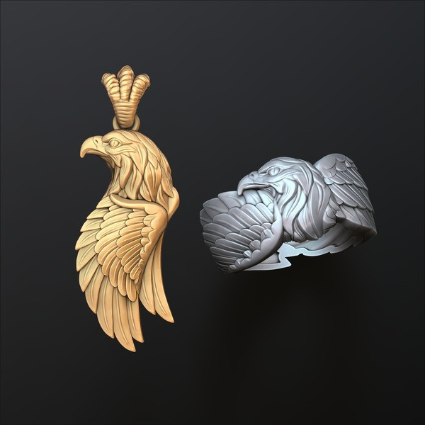Eagle Pendant Ring Collection Set 3D print models