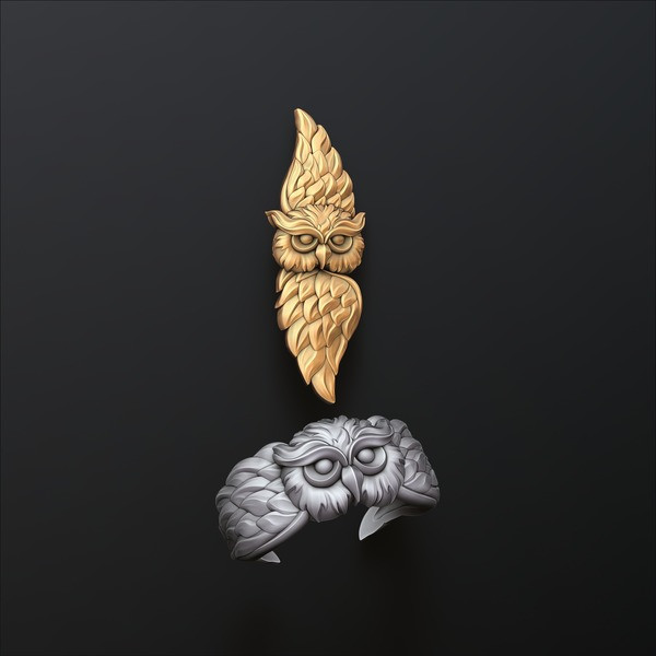 Owl Pendant Ring Set 3D print model