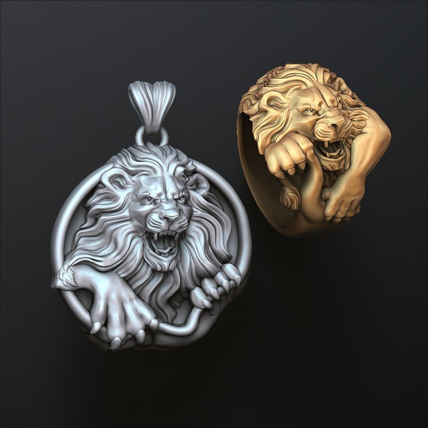 Furious Angry Lion Pendant Ring Collection Set 3D print model