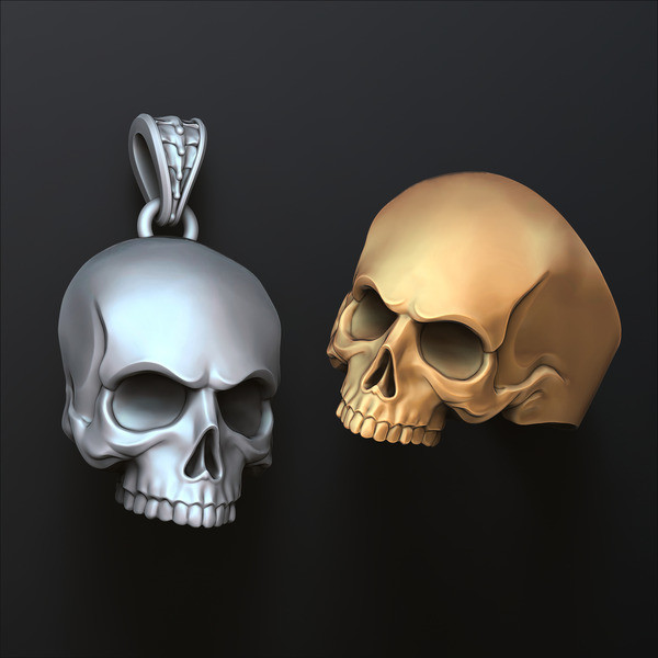 Skull pendant ring version 1 set 3D print models