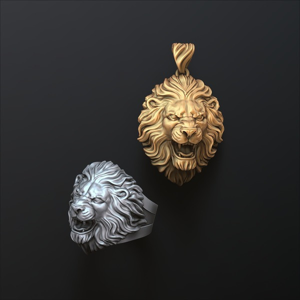 Lion ring pendant v2 set 3D print models