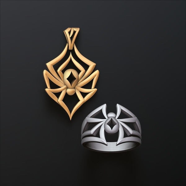 Spider pendant ring minimalistic collection set 3D print models
