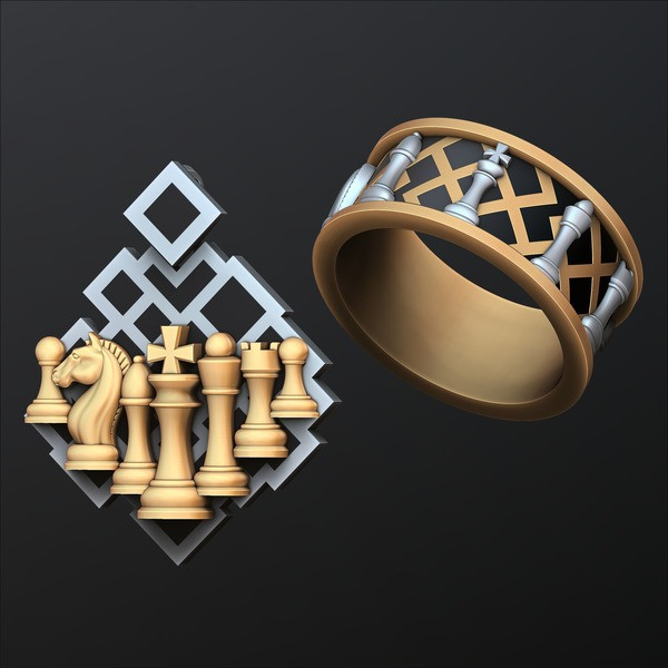 Jewelry Chess Pendant Ring With Enamel Collection Set Pack 3D print model