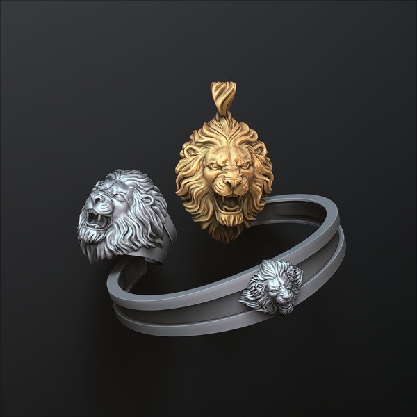 Lion Ring Pendant Bracelet v2 Set Collection 3D print models