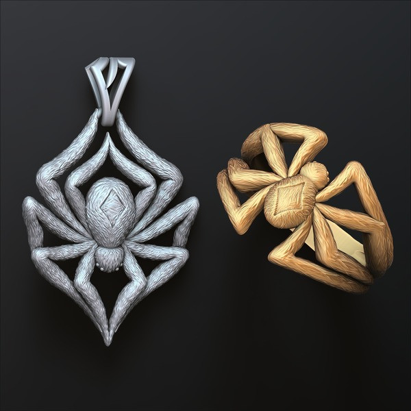 Spider pendant ring collection set 3D print models