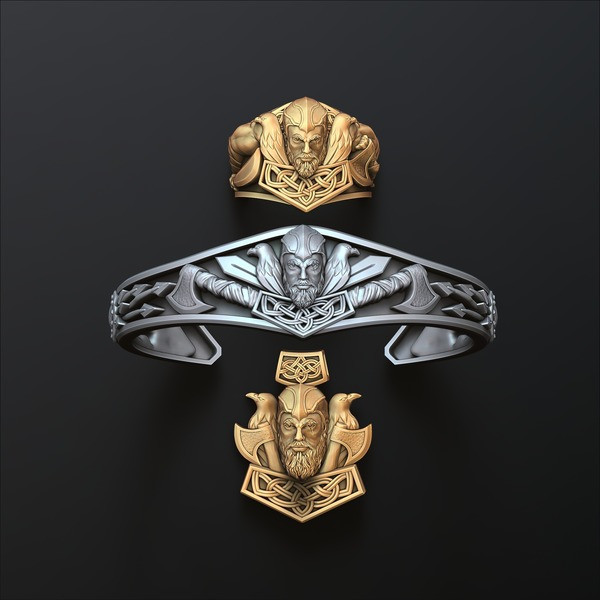 Viking Ring Pendant Bracelet Collection Set 3D print model